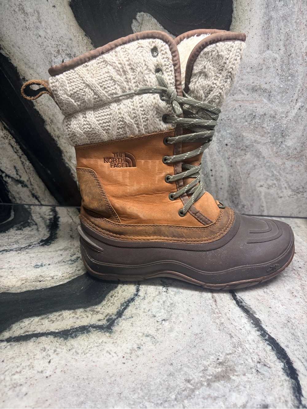 The North Face Women’s 7 Brown Leather Winter Snow Boots Faux Fur - Picture 5 of 10